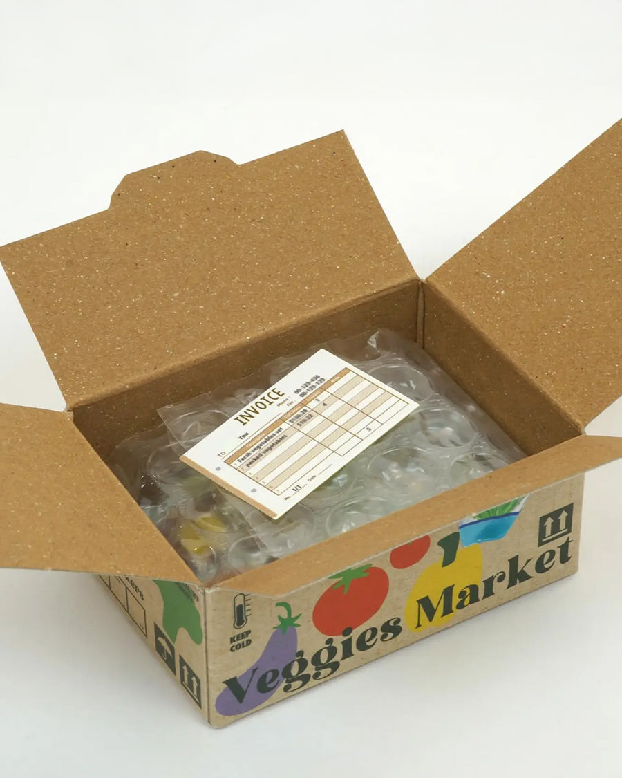 opened box of 40 veggies holographic stickers