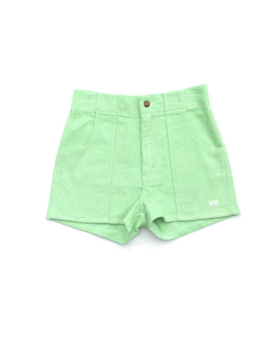front of honeydew colored shorts