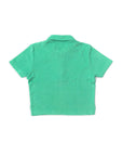 backview of mint cropped terry cloth polo top
