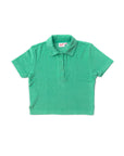 front of mint cropped terry cloth polo top
