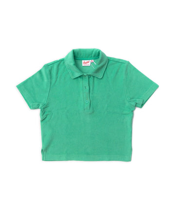 front of mint cropped terry cloth polo top