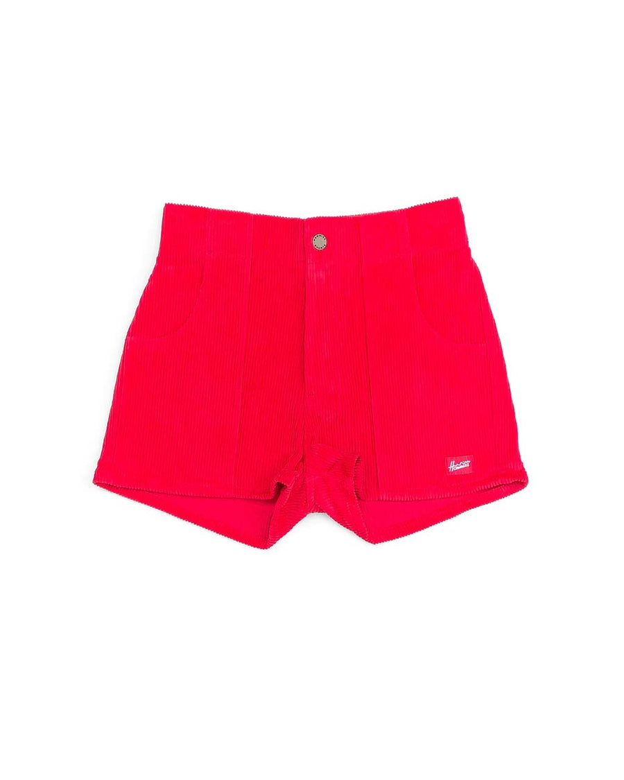 bright red corduroy shorts