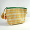 yellow, burnt red and mint plaid quilted pouch with green print trim