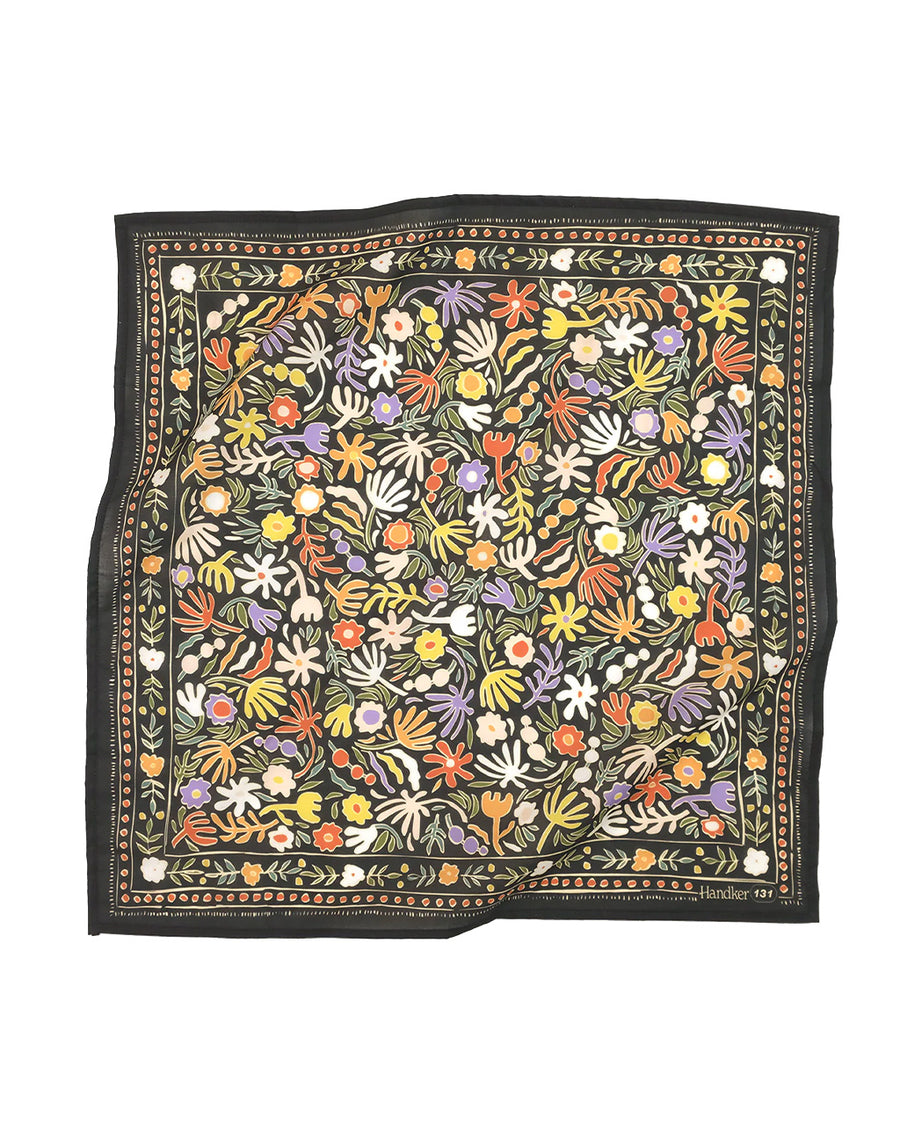 black square cotton bandana with colorful abstract floral print