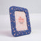 blue fabric 4x5 picture frame with light pink posey print