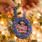 blue with pale pink posey round fabric frame ornament