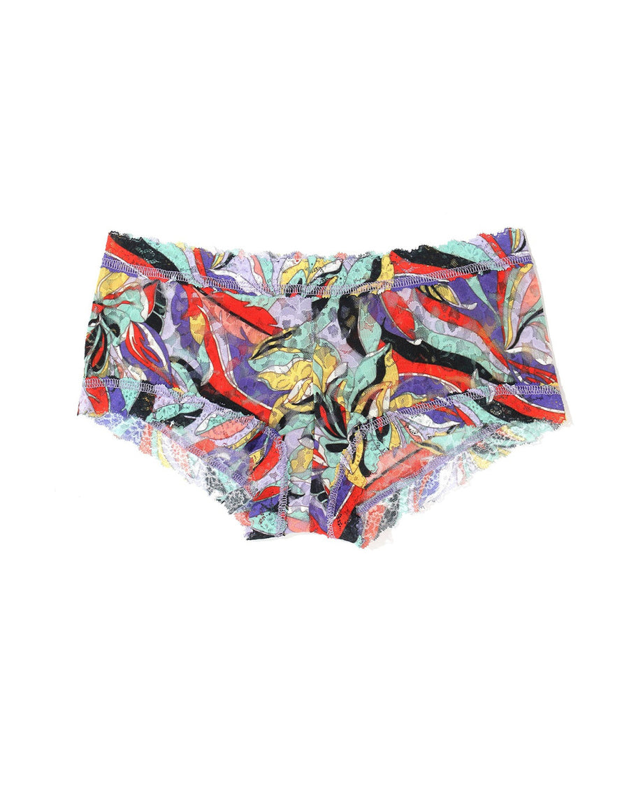 multicolor abstract leaf print boy shorts