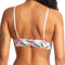 backview of model wearing white lace bralette with pink flower print