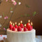 lit set of 10 strawberry shapes birthday candles on cake