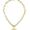 gold link necklace with a heart shaped watch charm