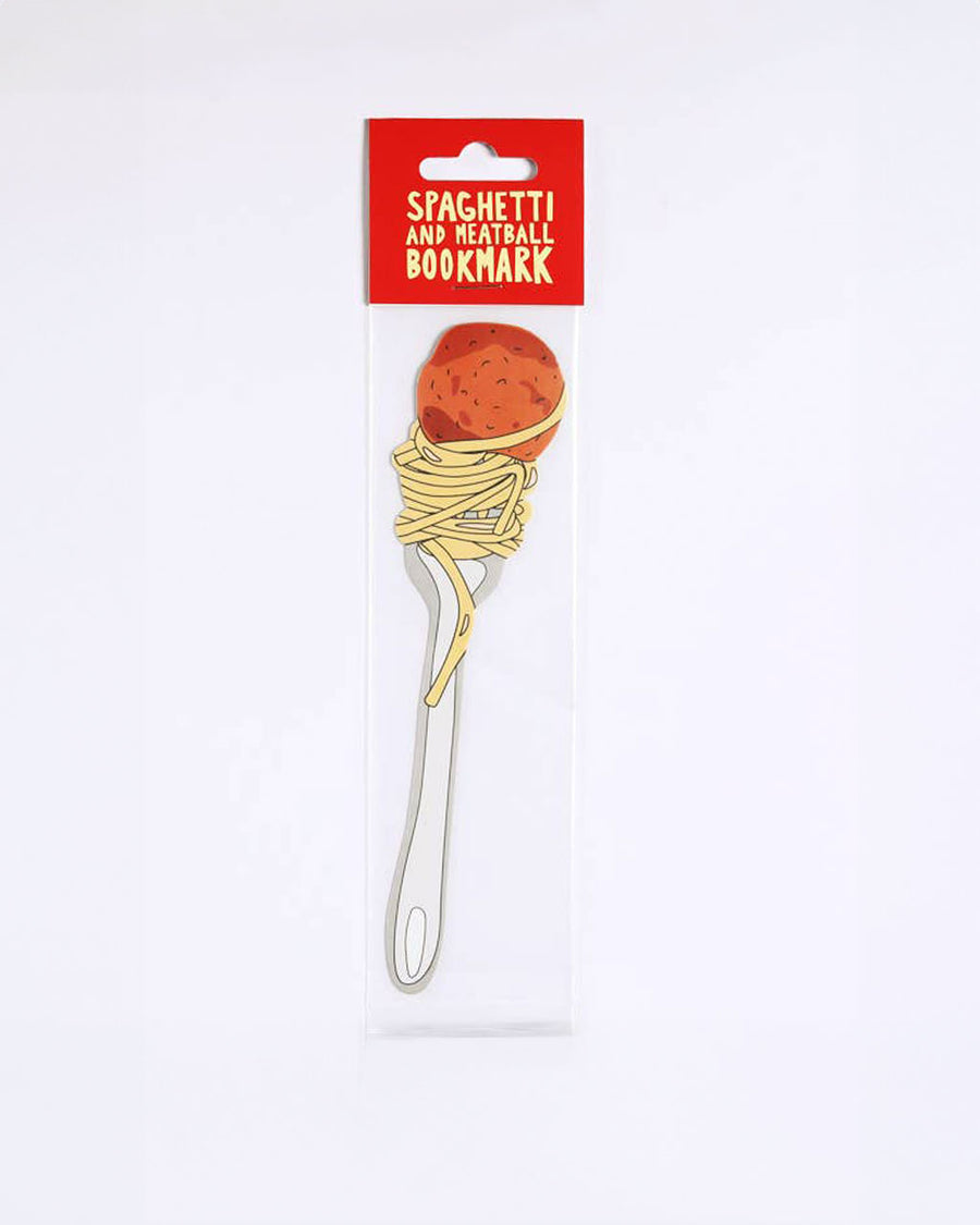 packaged meatball and spaghetti twirled on fork bookmark