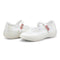 white mesh mary jane flats with hunter logo on the strap and large white rubber soles