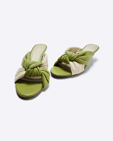 olive green and cream twist wedge sandals