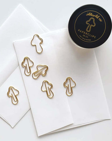 set of 25 gold mushroom shaped paper clips