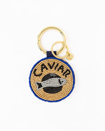 yellow and blue beaded caviar bag charm