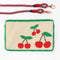 cream, green and red cherry beaded clutch with red removable strap