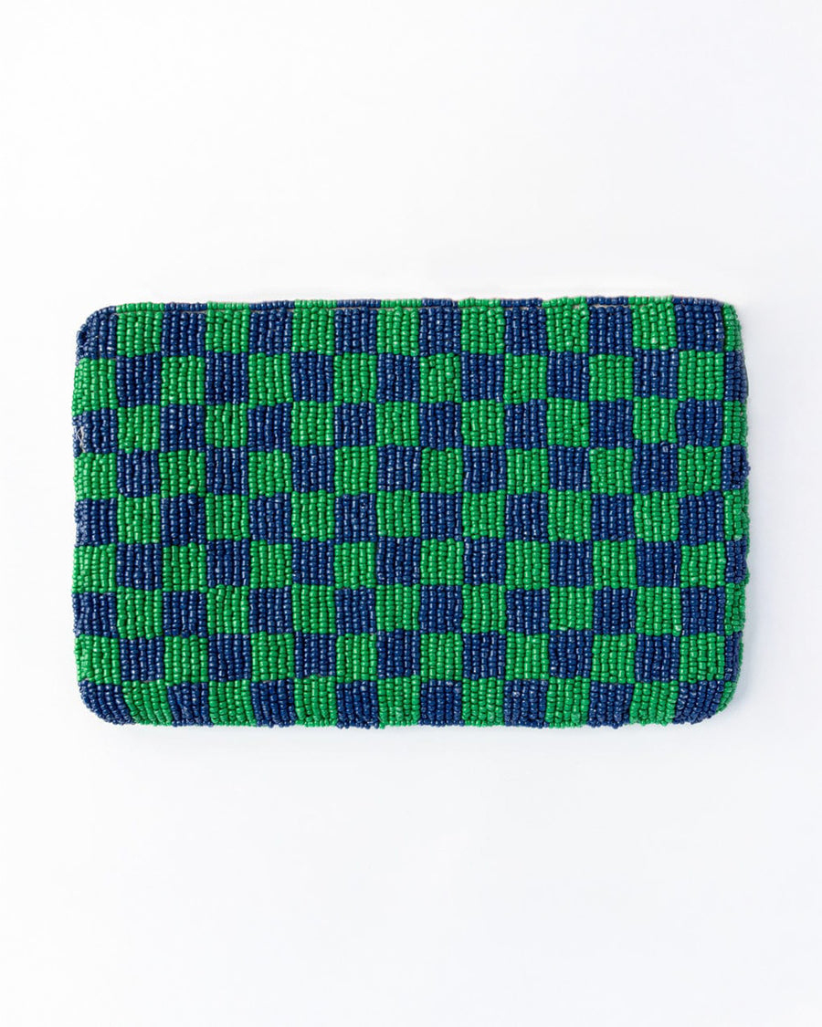 reverse beaded green and blue checkered 