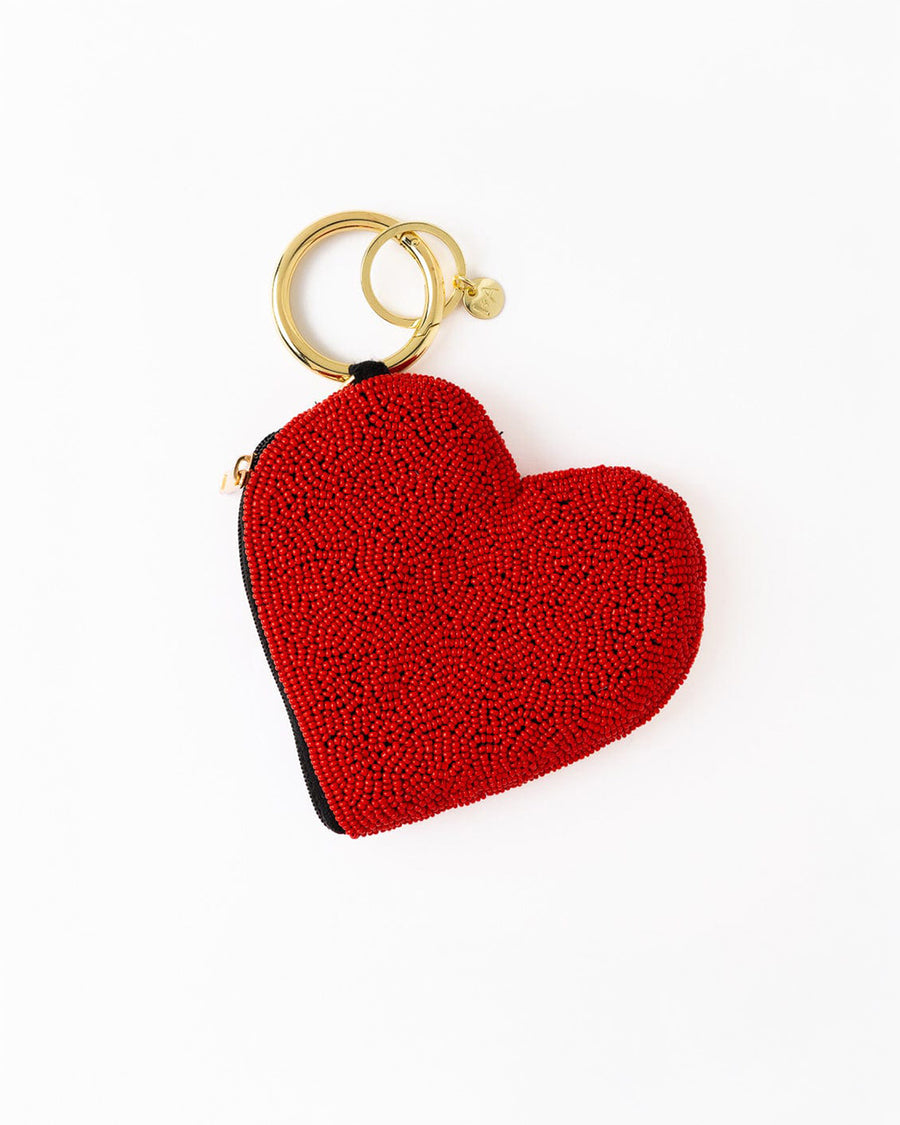 red beaded heart coin purse with gold hardware