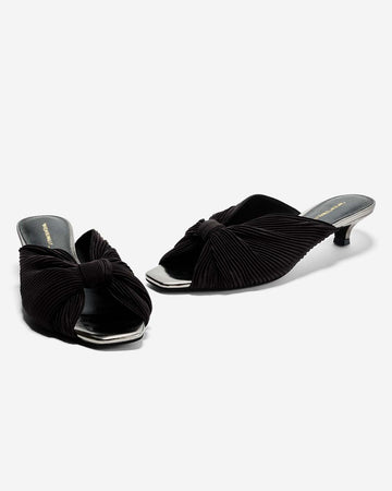 black plissee kitten heels