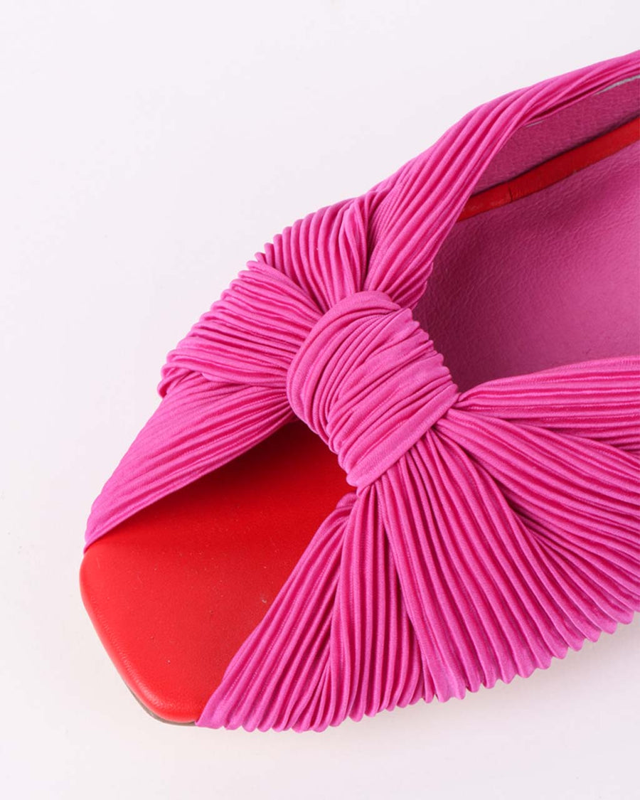 up close of hot pink plissee kitten heels