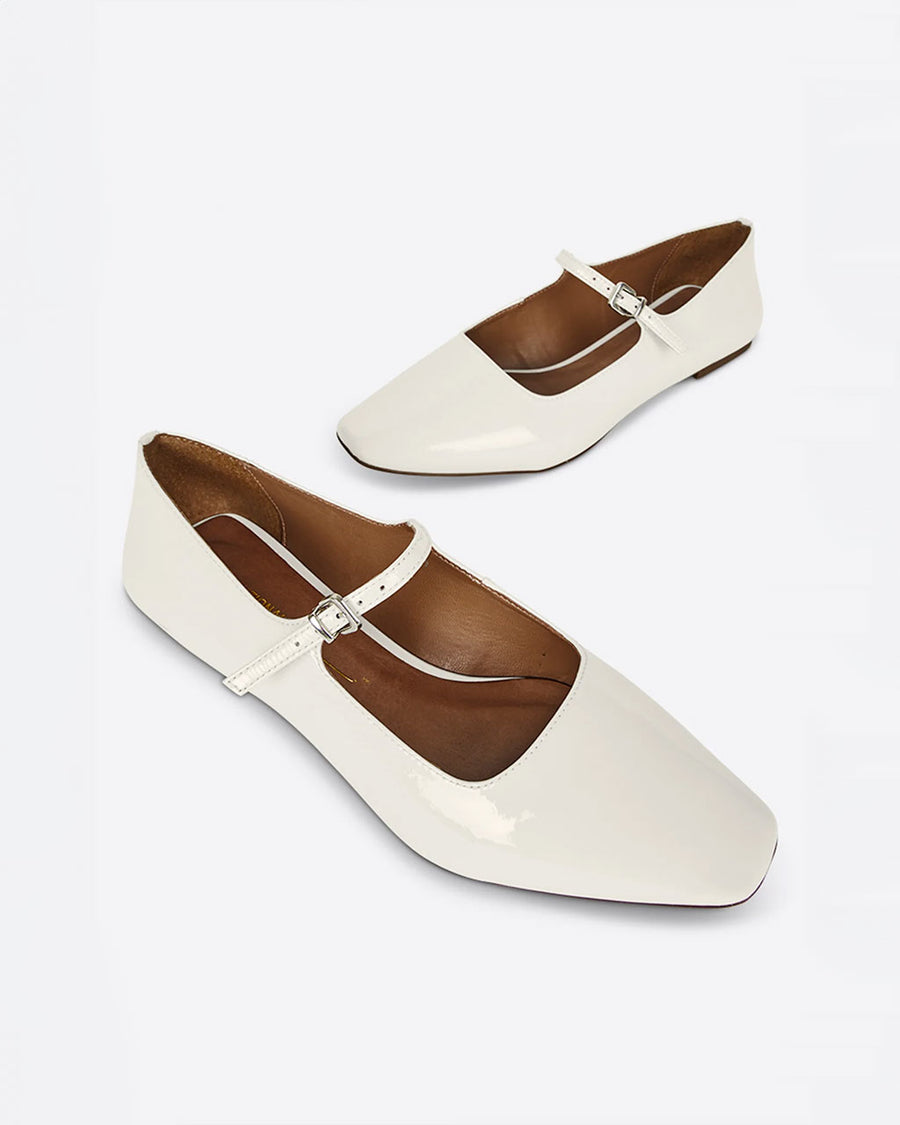 cream square toe flat with buckle strap