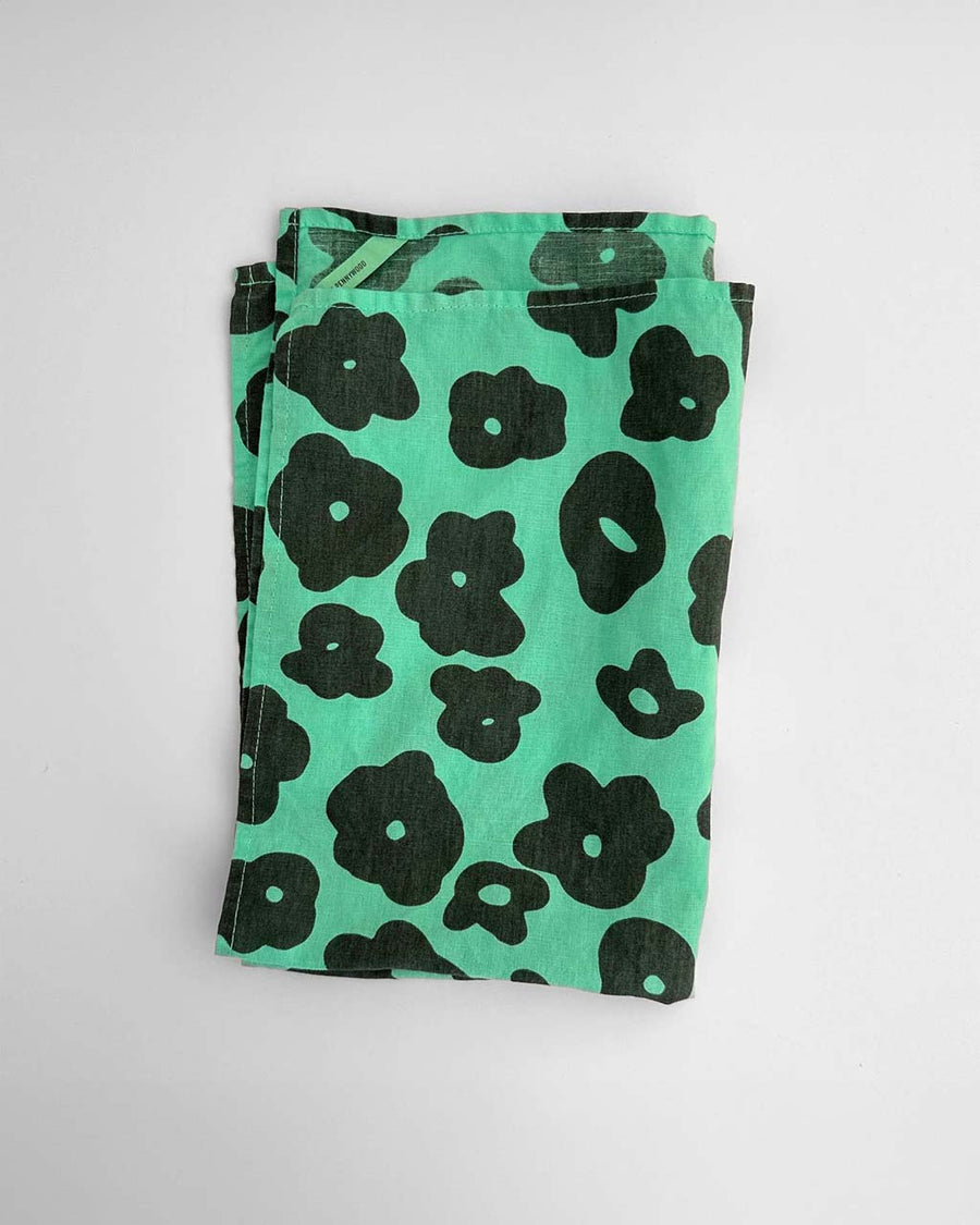 mint tea towel with black floral print