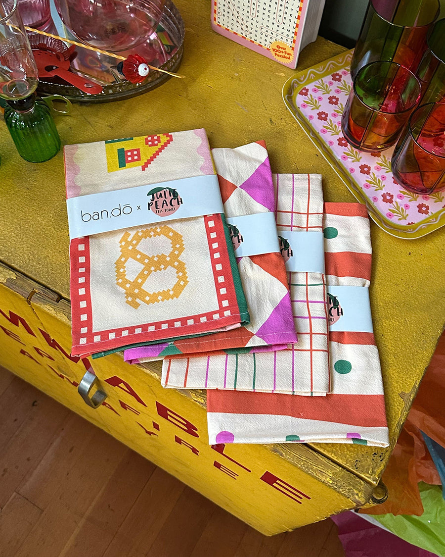 packaged four ban.do exclusive julie peach tea towels