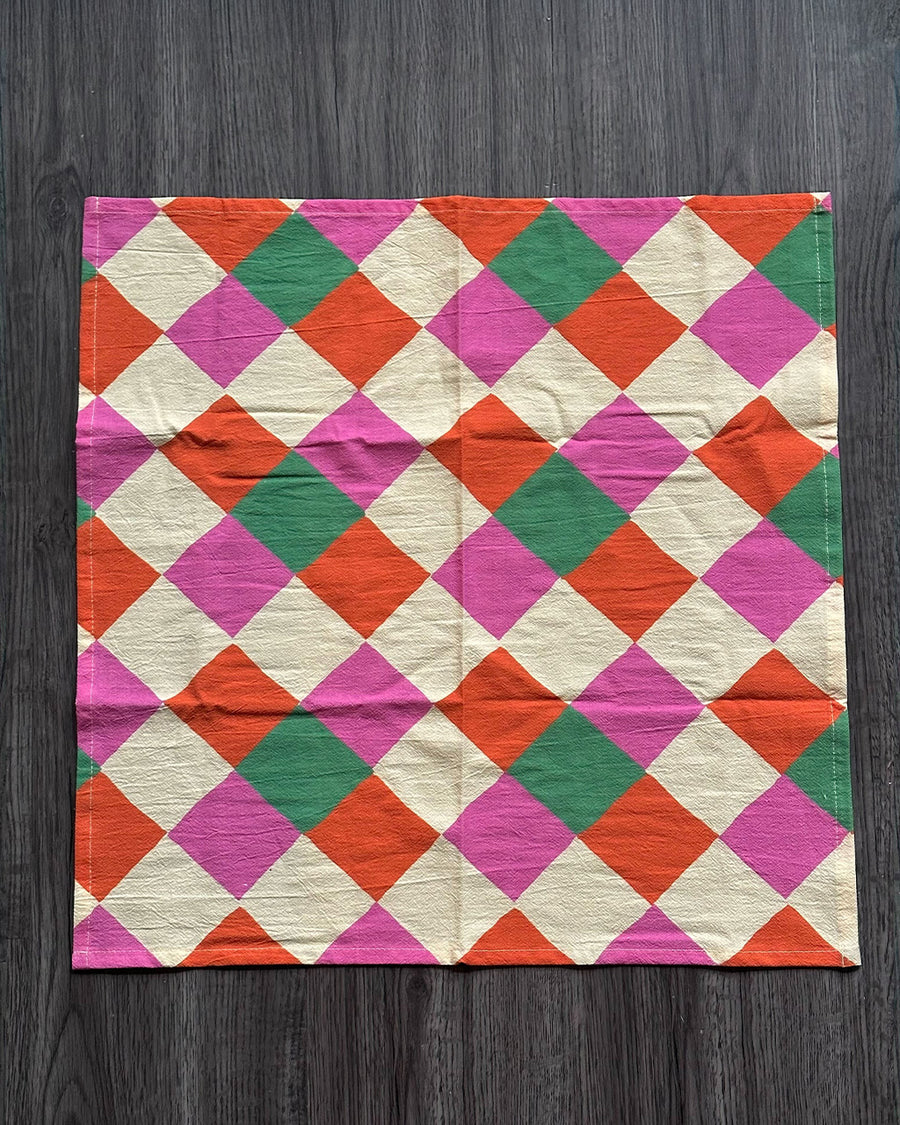 pink, orange, yellow and green diamond tea towel