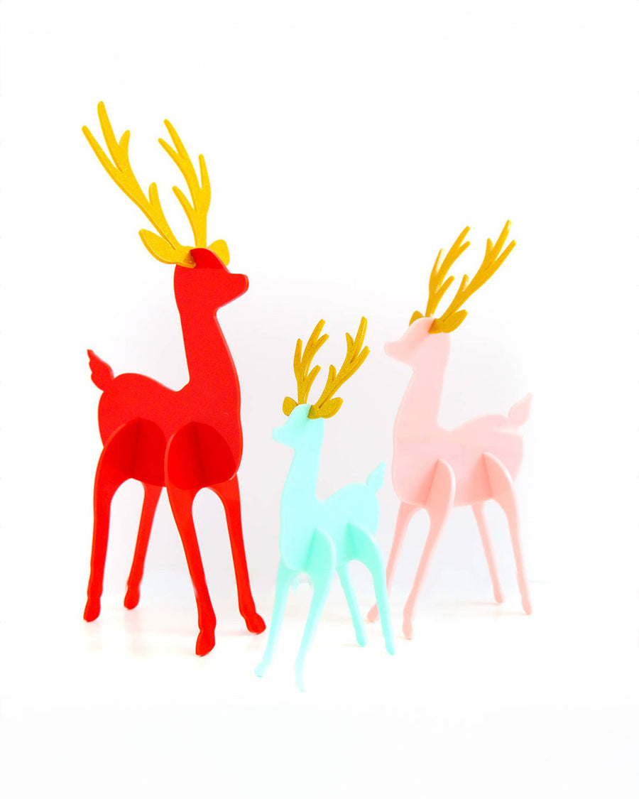 set of three different size acrylic reindeers