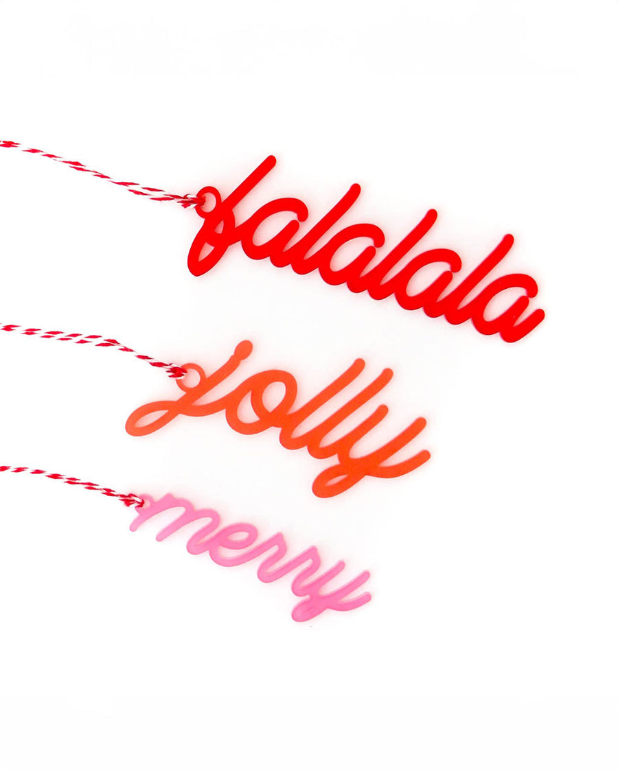 typography gift topper set: falalala, jolly, merry