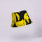 back view of black waterproof bucket hat with yellow smiley print