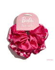 satin scrunchies set of 2: hot pink with rhinestones and light and hot pink checkered with light pink palm tree print