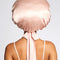 back view of pink satin oversized satin bonnet 
