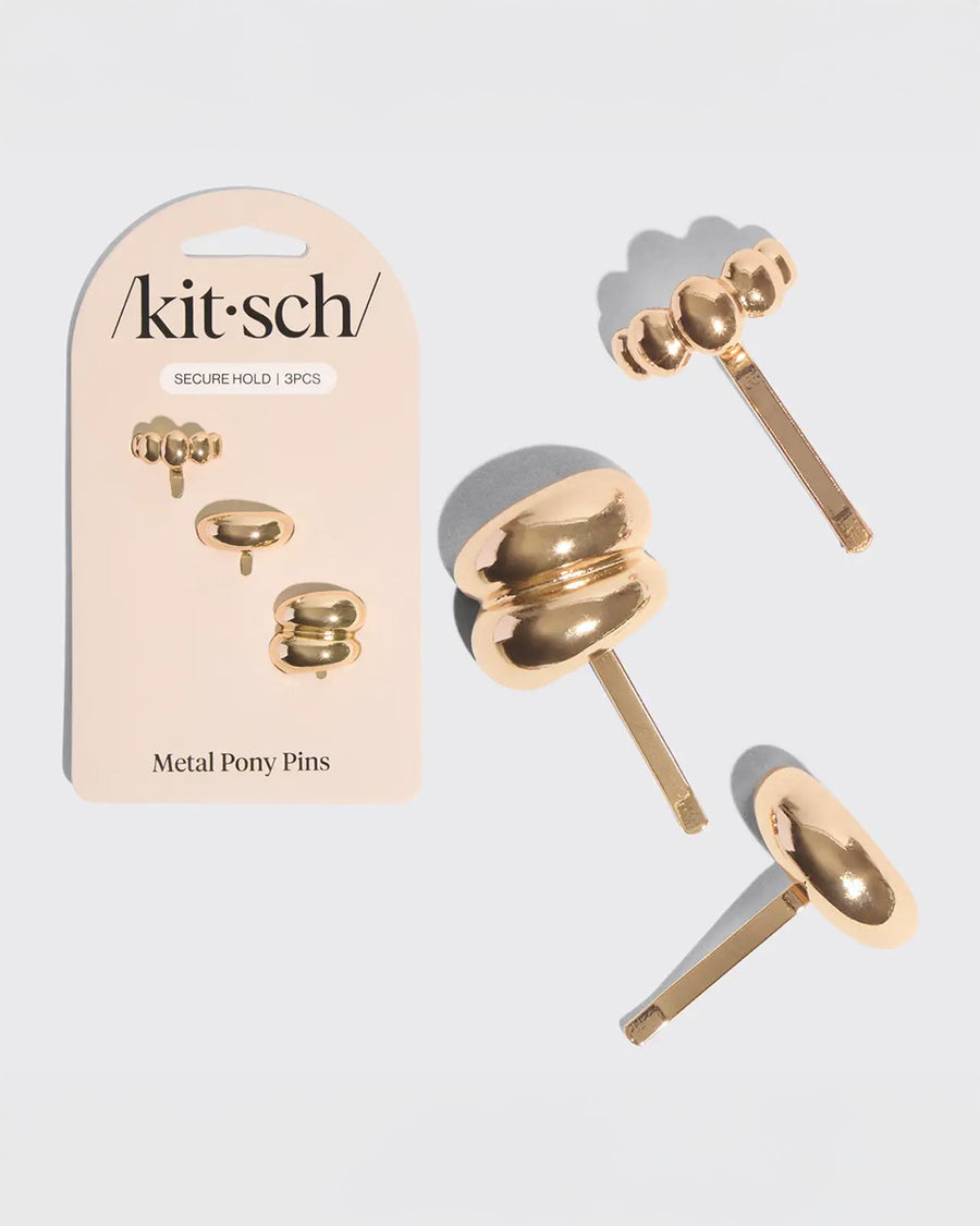 set of three gold metal pony tail pins
