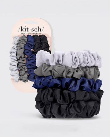 set of 5 satin midnight blue thin hair scrunchies