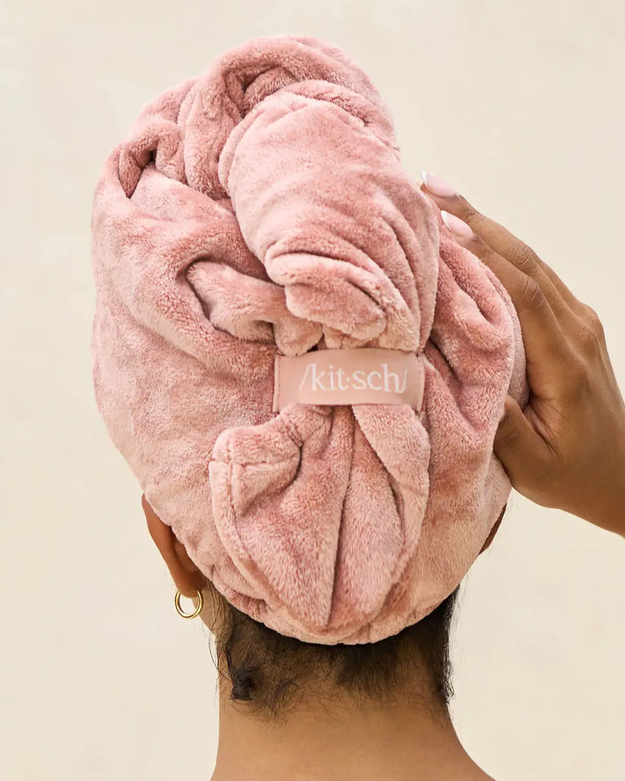back view of Terracotta Plush Microfiber Hair Towel