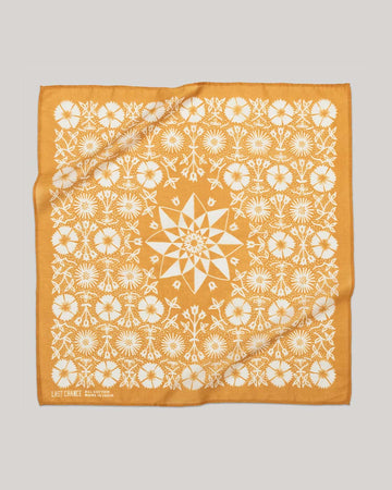golden yellow 22 in. x 22 in. square bandana with white floral print