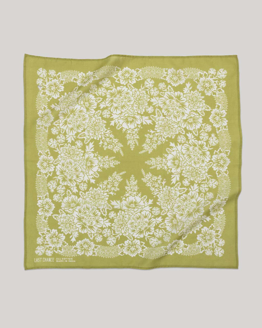 yellow/green 22 in. x 22 in. square bandana with white floral print