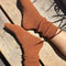 model wearing burnt brown textured fluffy socks 