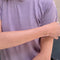 up close of lavender linen blend relaxed fit t-shirt