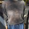 model wearing charcoal mohair crew neck sweater
