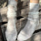 model wearing cream mohair crew socks