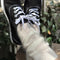 model wearing cream mohair crew socks and sneakers