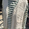 model wearing natural chunky knit open front vest with patch pockets