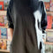 model wearing slate grey long sleeve tee with deep side vents