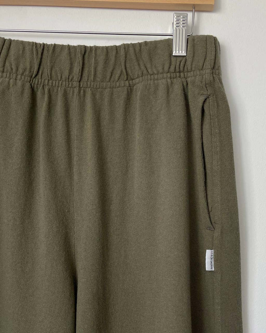 up close of olive green cotton pants
