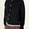 model wearing buttoned black cotton cardigan