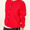model wearing buttoned chili red cotton cardigan