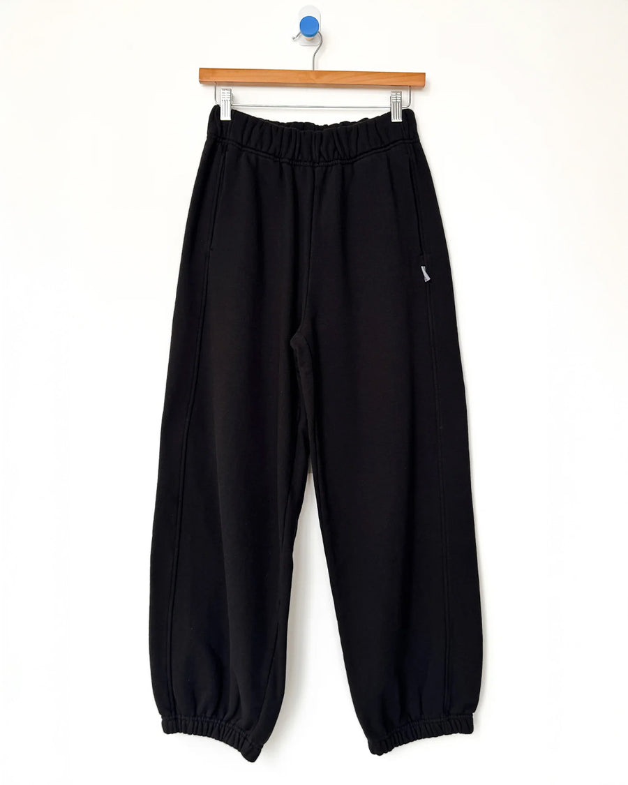 black french terry balloon cotton pants on a hanger