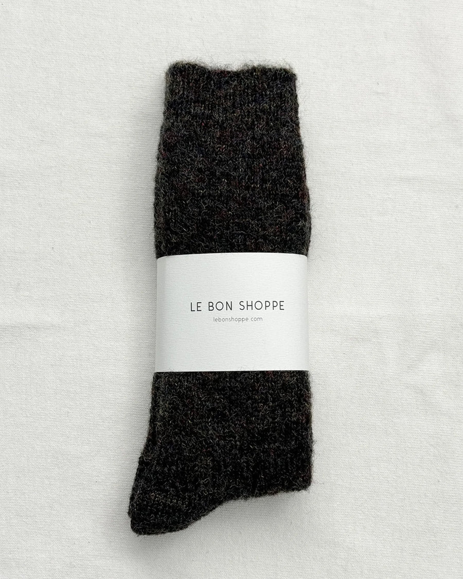 packaged black heather slouchy socks